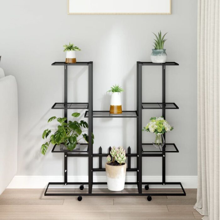 Jardinière avec roues 94,5x24,5x91,5 cm Noir Fer – Image 1