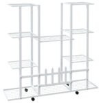 Jardinière avec roues 94,5x24,5x91,5 cm Blanc Fer – Image 3