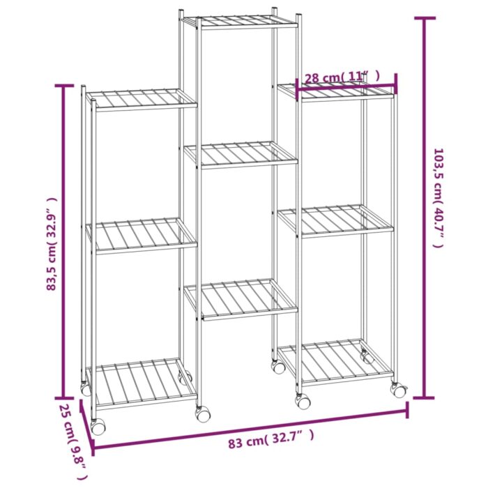 Jardinière avec roues 83x25x103,5 cm Noir Fer – Image 4
