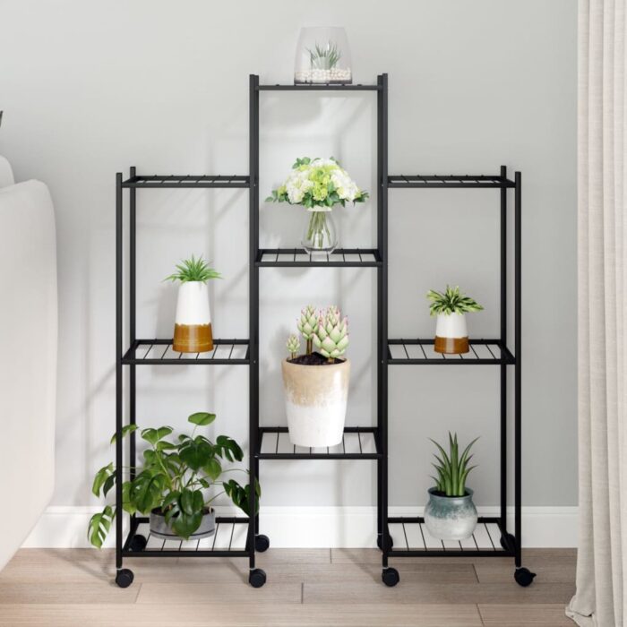 Jardinière avec roues 83x25x103,5 cm Noir Fer – Image 1