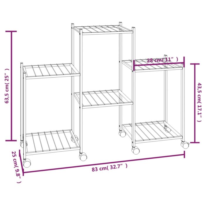 Jardinière avec roues 83x25x63,5 cm Noir Fer – Image 4