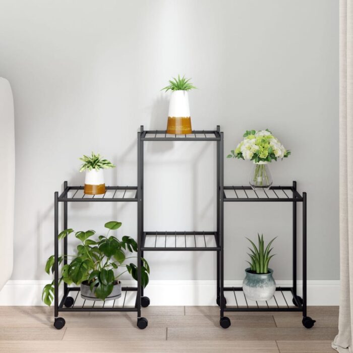 Jardinière avec roues 83x25x63,5 cm Noir Fer – Image 1