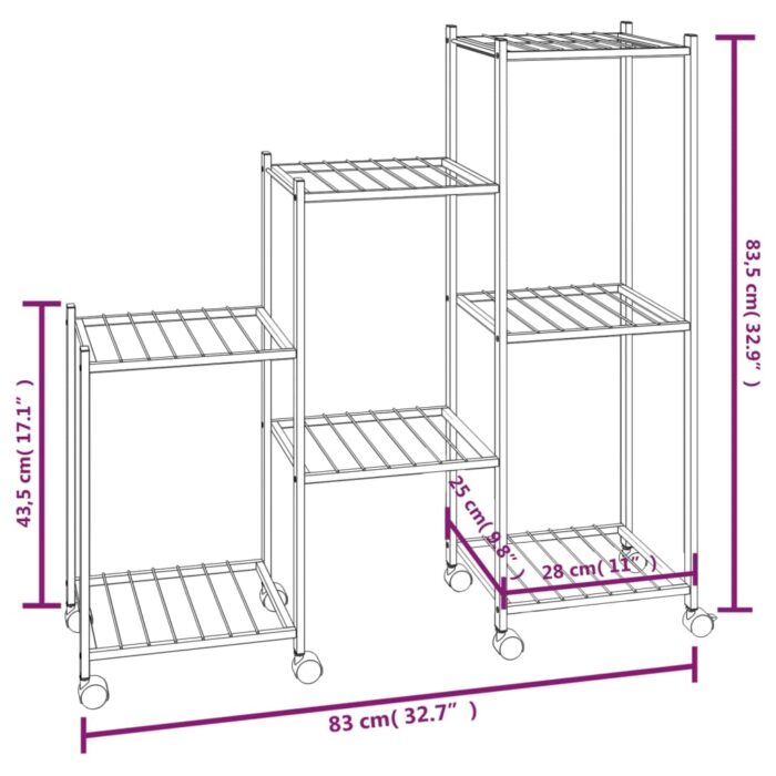 Jardinière avec roues 83x25x83,5 cm Noir Fer – Image 4