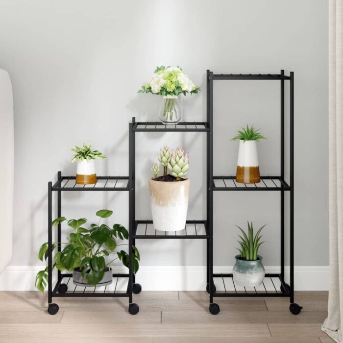 Jardinière avec roues 83x25x83,5 cm Noir Fer – Image 1