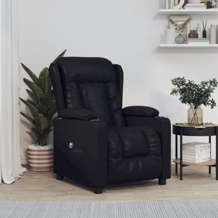 Fauteuil inclinable électrique Noir Similicuir – Image 1