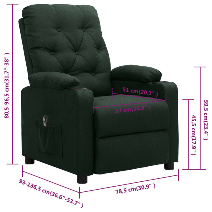 Fauteuil inclinable électrique Vert foncé Tissu – Image 10