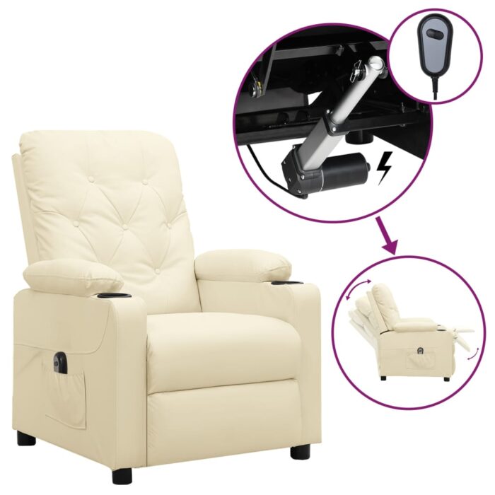 Fauteuil inclinable électrique Crème Similicuir – Image 1