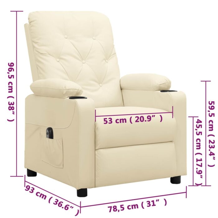 Fauteuil inclinable électrique Crème Similicuir – Image 10