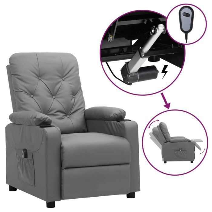 Fauteuil inclinable électrique Gris Similicuir – Image 1