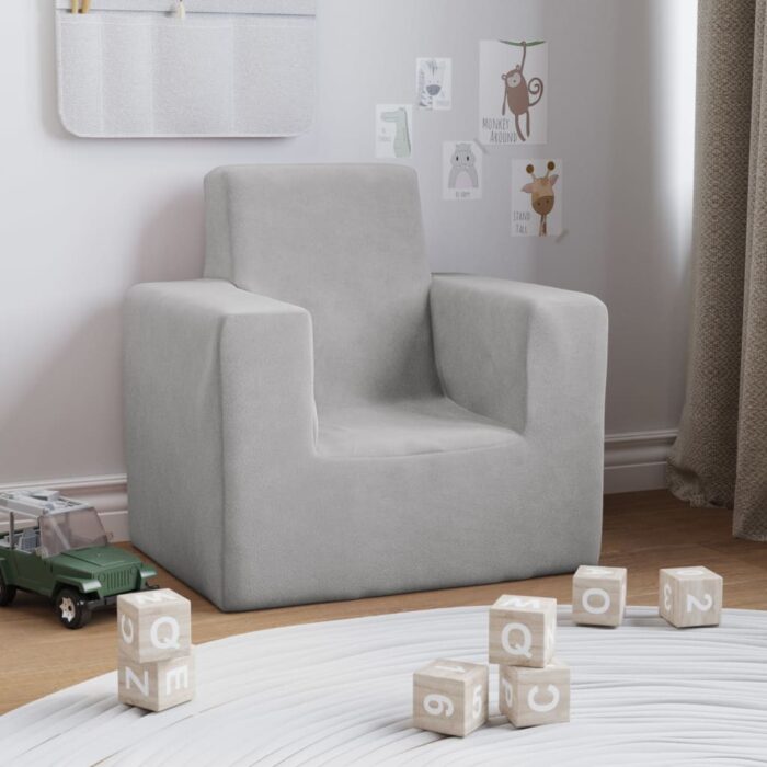 Canapé pour enfants Gris clair Peluche douce – Image 1