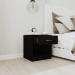 Tables de chevet 2 pcs avec tiroir Noir – Image 2