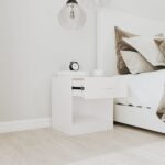 Tables de chevet 2 pcs avec tiroir Blanc brillant – Image 2