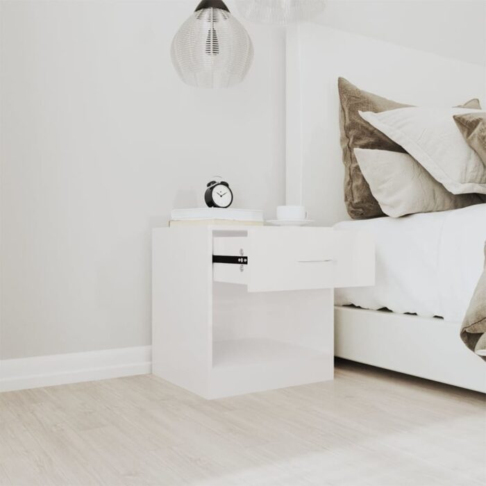 Tables de chevet 2 pcs avec tiroir Blanc brillant – Image 2