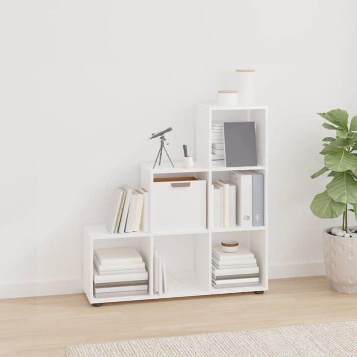 Bibliothèque escalier Blanc brillant 107 cm Bois d'ingénierie – Image 1