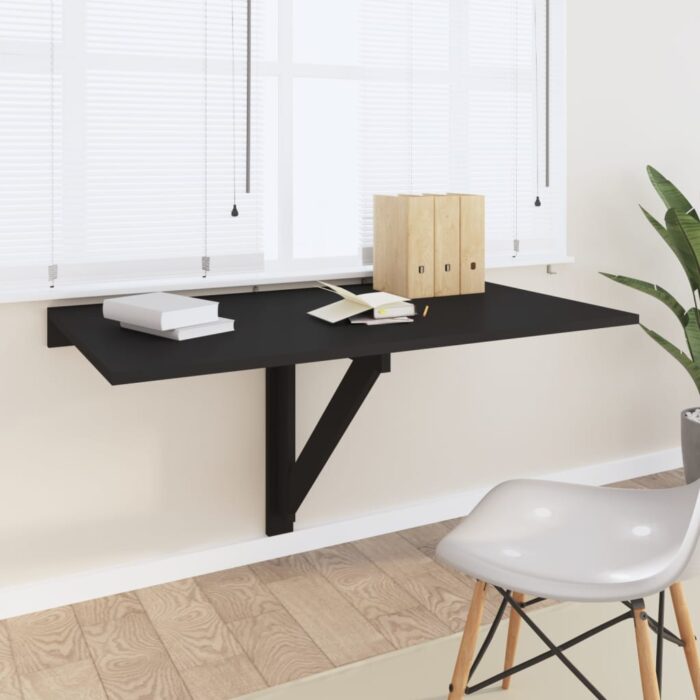 Table murale pliable Noir 100x60x56 cm Bois d'ingénierie – Image 1