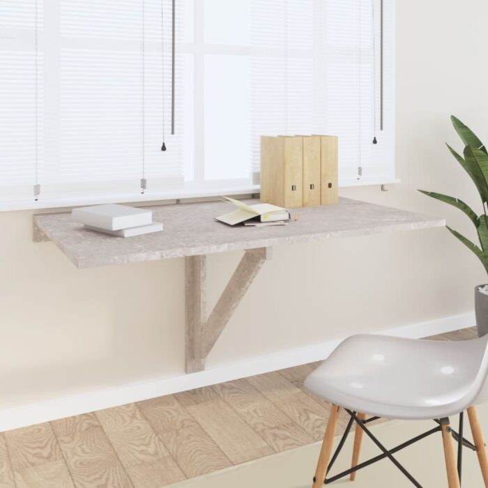 Table murale pliable Gris béton 100x60x56 cm Bois d'ingénierie – Image 1