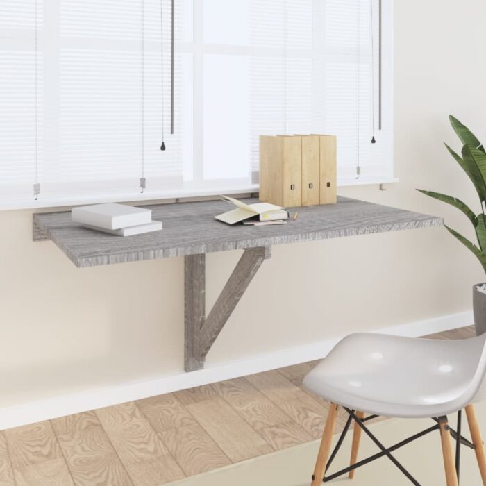 Table murale pliable Sonoma gris 100x60x56 cm Bois d'ingénierie – Image 1