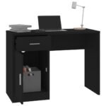 Bureau avec tiroir et armoire Noir 100x40x73 cm Bois ingénierie – Image 2