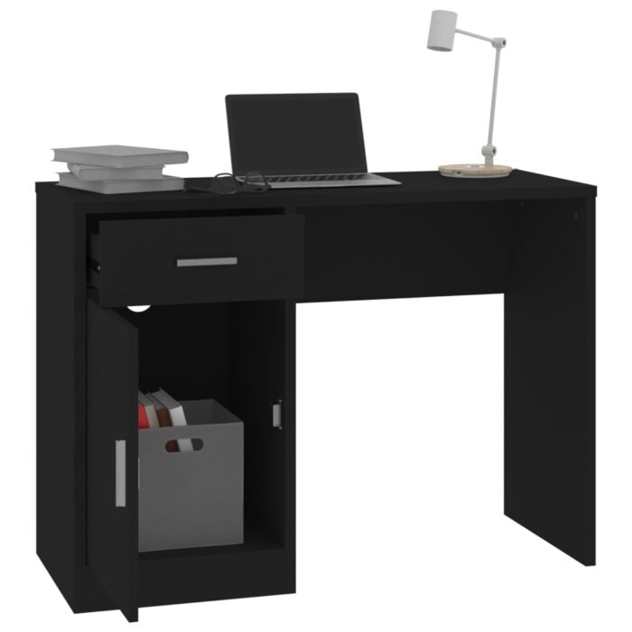 Bureau avec tiroir et armoire Noir 100x40x73 cm Bois ingénierie – Image 2