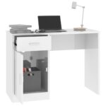 Bureau avec tiroir et armoire Blanc brillant 100x40x73 cm – Image 2