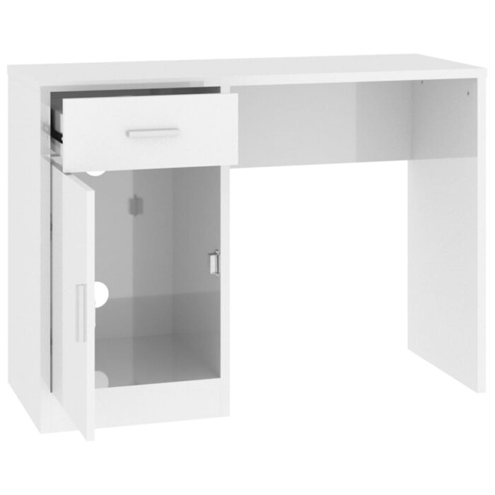Bureau avec tiroir et armoire Blanc brillant 100x40x73 cm – Image 4
