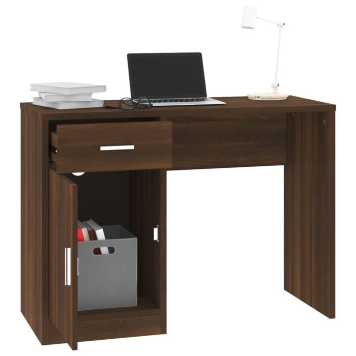 Bureau avec tiroir et armoire Chêne marron 100x40x73 cm – Image 2