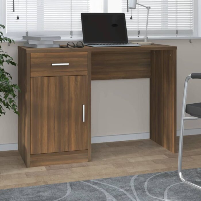 Bureau avec tiroir et armoire Chêne marron 100x40x73 cm – Image 1