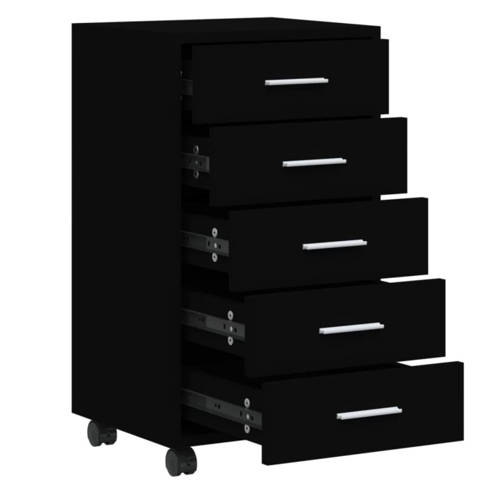 Armoire à tiroirs avec roulettes Noir Bois d'ingénierie – Image 3