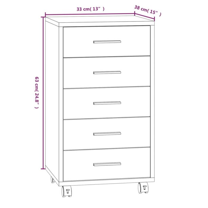Armoire à tiroirs avec roulettes Noir Bois d'ingénierie – Image 7