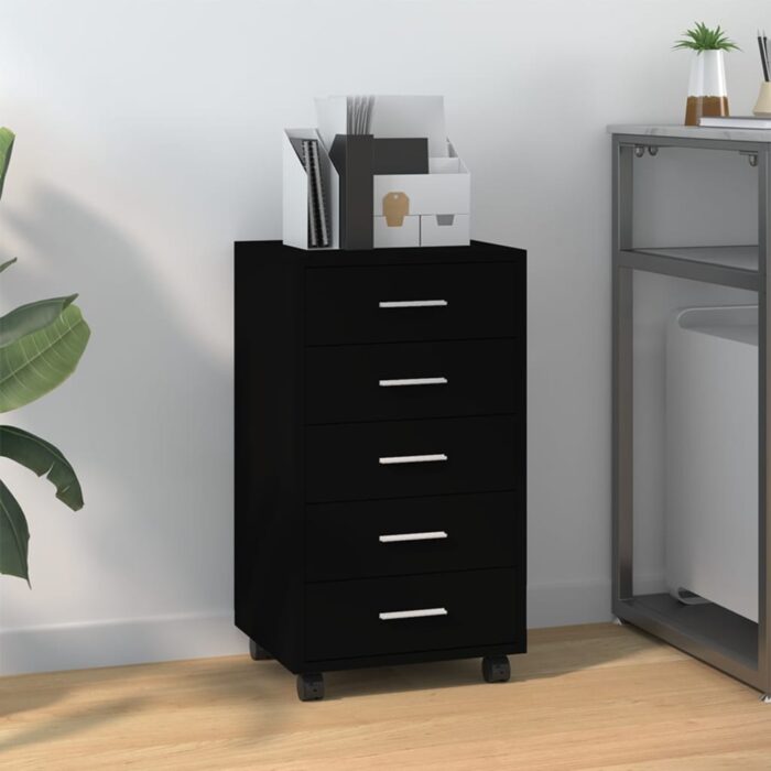 VXL8720286946428_m_en_hd_1.jpg Armoire à tiroirs avec roulettes Noir Bois d'ingénierie – Image 1