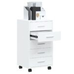 Armoire à tiroirs avec roulettes Blanc brillant Bois ingénierie – Image 2