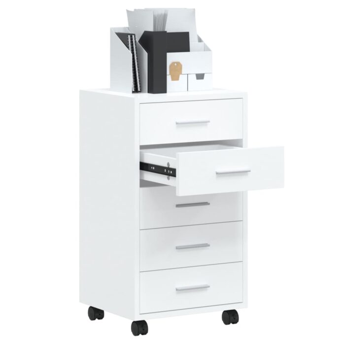 Armoire à tiroirs avec roulettes Blanc brillant Bois ingénierie – Image 2