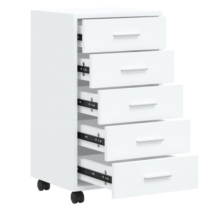 Armoire à tiroirs avec roulettes Blanc brillant Bois ingénierie – Image 3