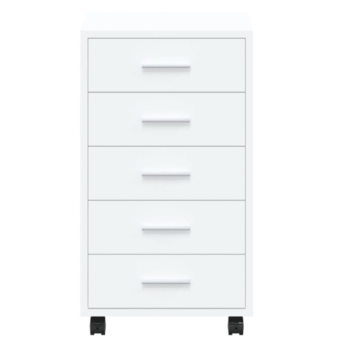Armoire à tiroirs avec roulettes Blanc brillant Bois ingénierie – Image 4