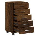 Armoire à tiroirs avec roulettes Chêne fumé Bois d'ingénierie – Image 3