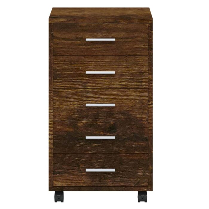 Armoire à tiroirs avec roulettes Chêne fumé Bois d'ingénierie – Image 4