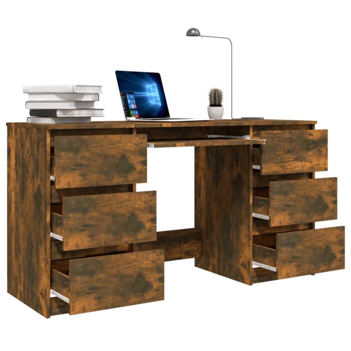 Bureau Chêne fumé 140x50x77 cm Bois d'ingénierie – Image 4