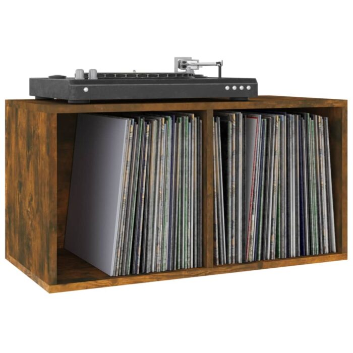 Boîte de rangement à disques vinyle Chêne fumé 71x34x36 cm Bois – Image 3