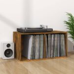 Boîte de rangement à disques vinyle Chêne fumé 71x34x36 cm Bois – Image 4