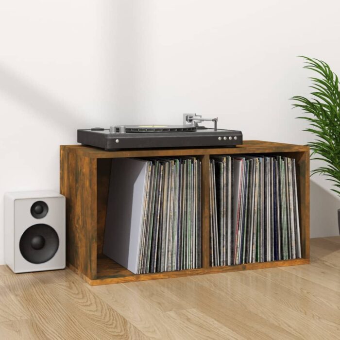 Boîte de rangement à disques vinyle Chêne fumé 71x34x36 cm Bois – Image 4