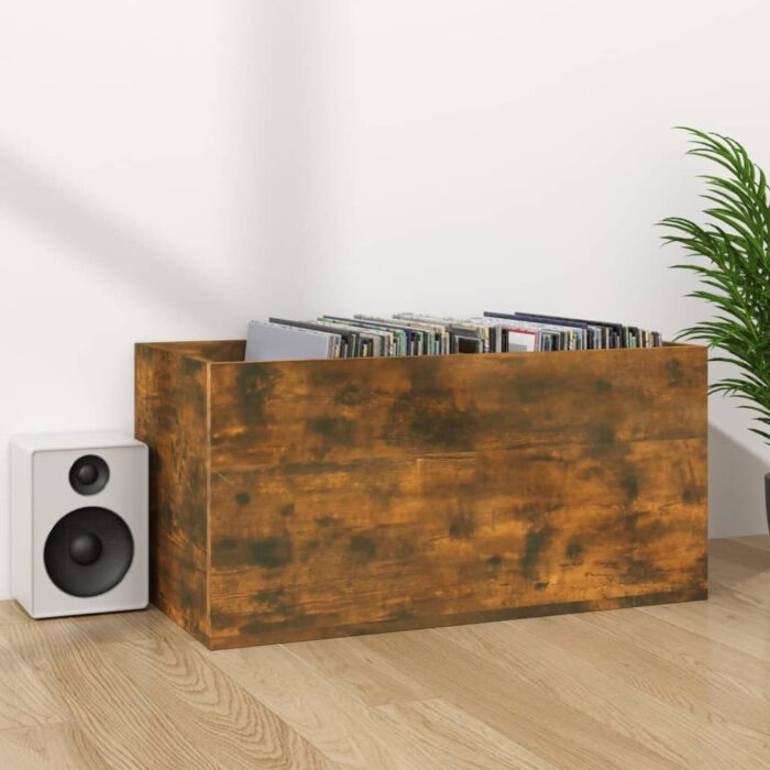 Boîte de rangement à disques vinyle Chêne fumé 71x34x36 cm Bois – Image 5