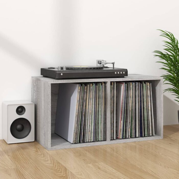 Boîte de rangement à disques vinyle Sonoma gris 71x34x36 cm – Image 4