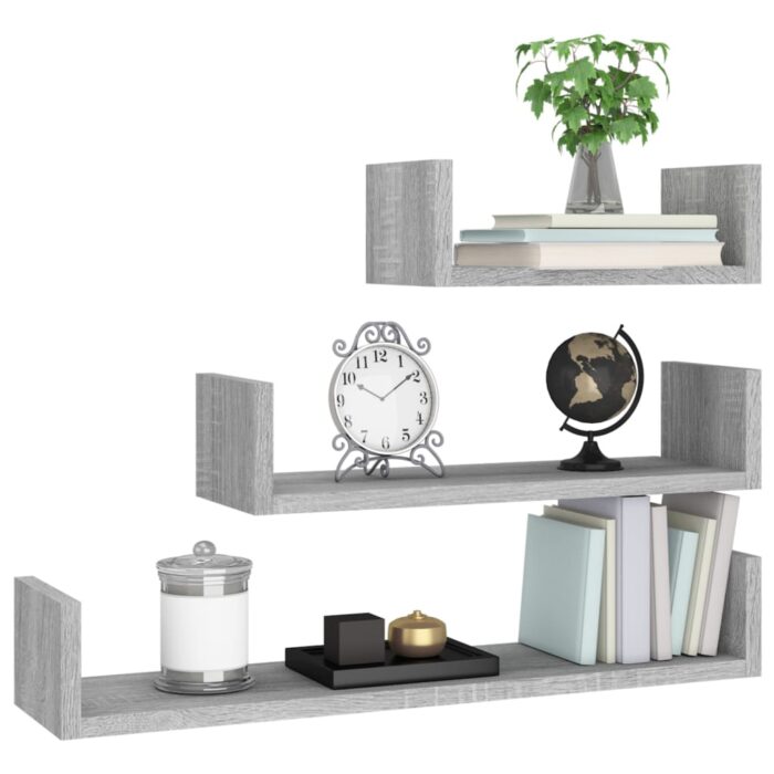 Étagères murales d'affichage 3pcs Sonoma gris Bois d'ingénierie – Image 3