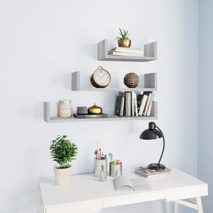 Étagères murales d'affichage 3pcs Sonoma gris Bois d'ingénierie – Image 1