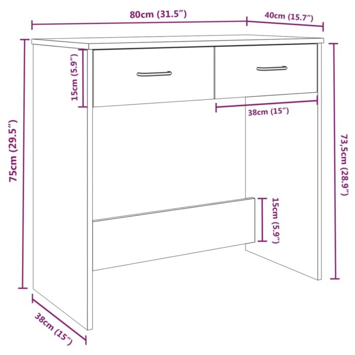 Bureau chêne marron 80x40x75 cm bois d'ingénierie – Image 5