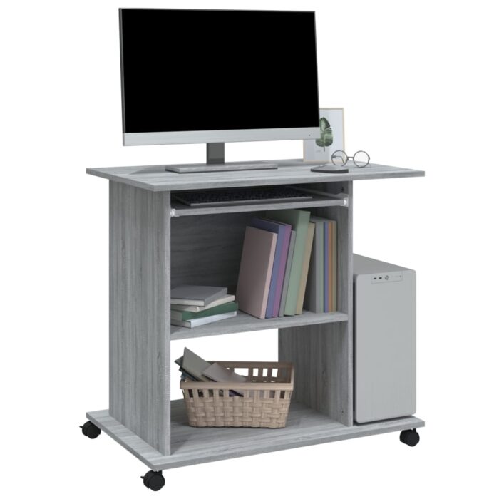 Bureau d'ordinateur Sonoma gris 80x50x75 cm Bois d'ingénierie – Image 2