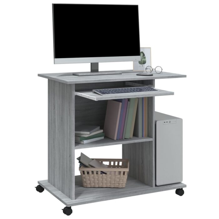 Bureau d'ordinateur Sonoma gris 80x50x75 cm Bois d'ingénierie – Image 3
