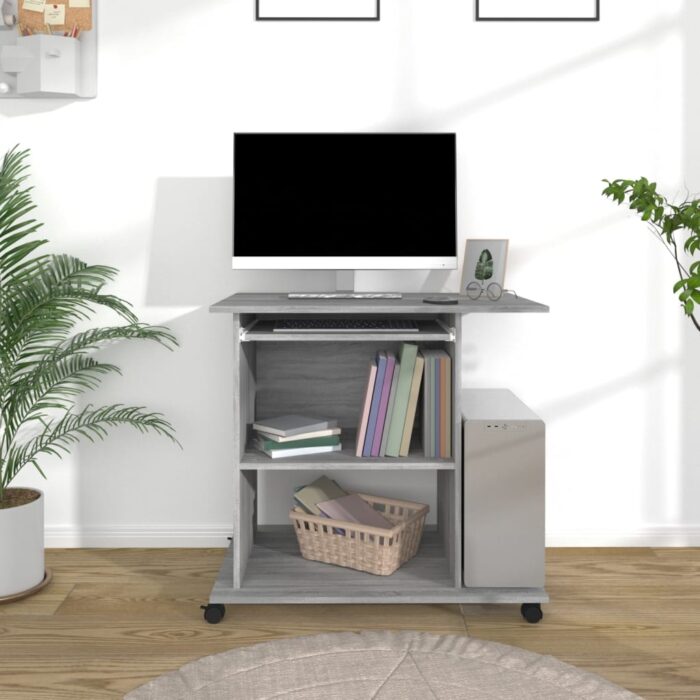 Bureau d'ordinateur Sonoma gris 80x50x75 cm Bois d'ingénierie – Image 1