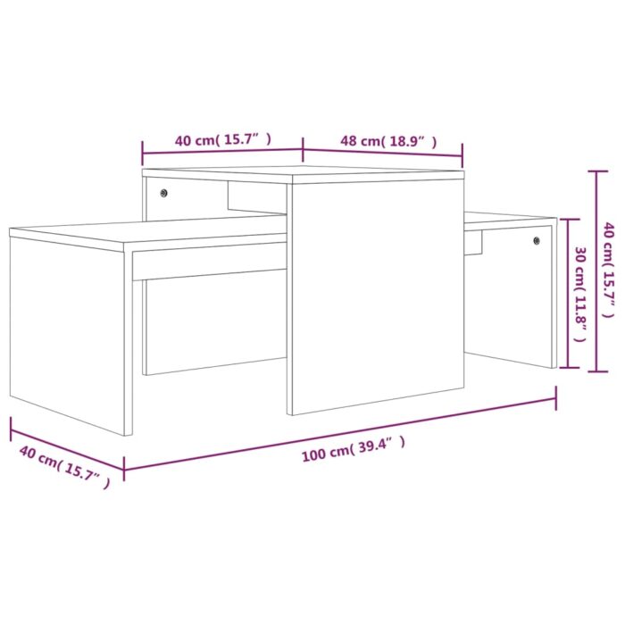 Ensemble table basse Chêne fumé 100x48x40 cm Bois d'ingénierie – Image 4