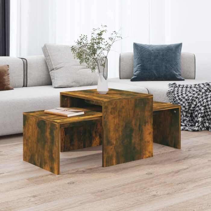 Ensemble table basse Chêne fumé 100x48x40 cm Bois d'ingénierie – Image 1
